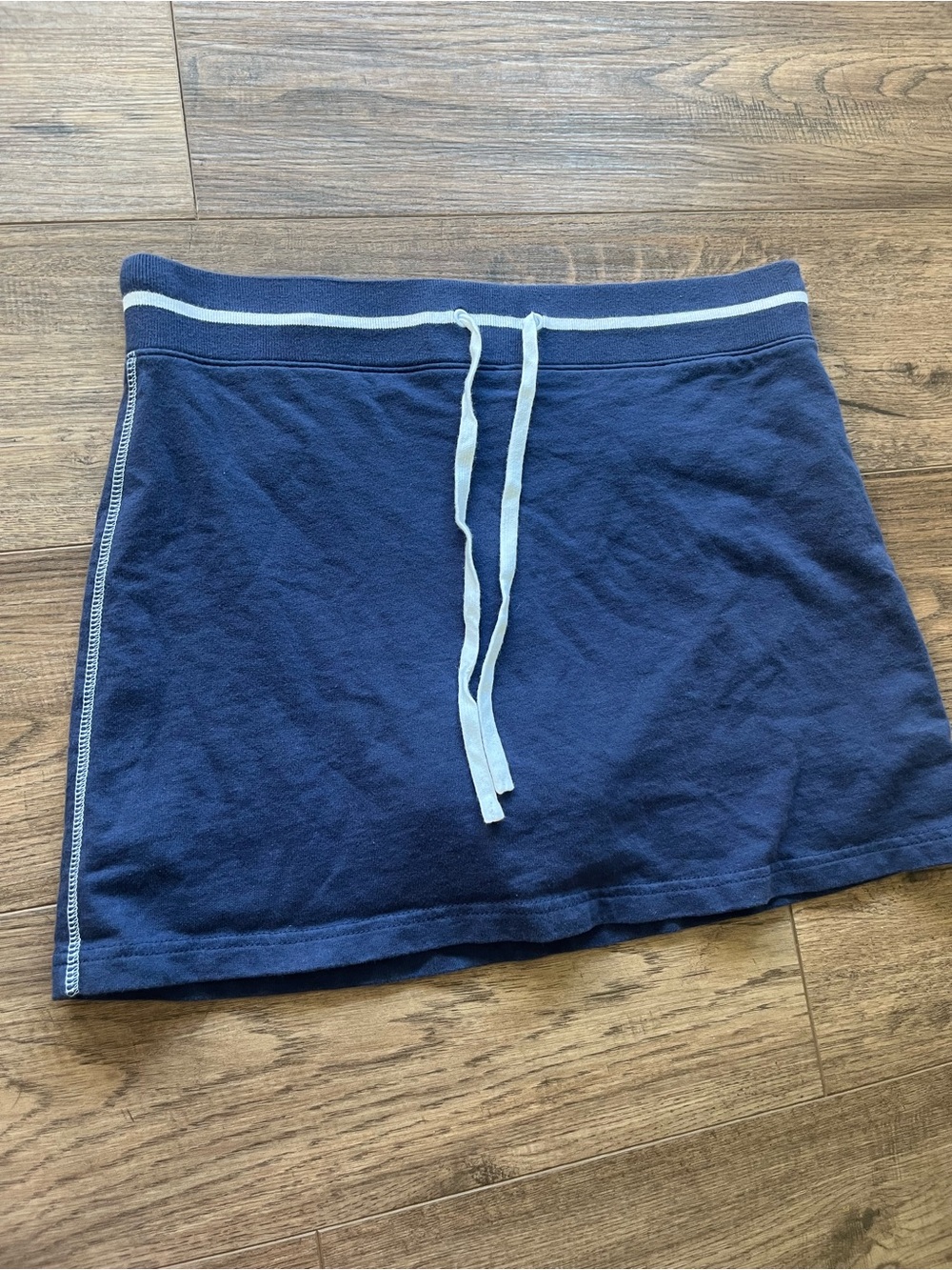 Cotton casual Navy Drawstring Mini Skirt with shorts built in
